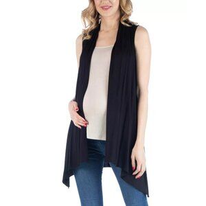 24seven Comfort Draped Maternity Open Front Sleeveless Cardigan Black Size 3X